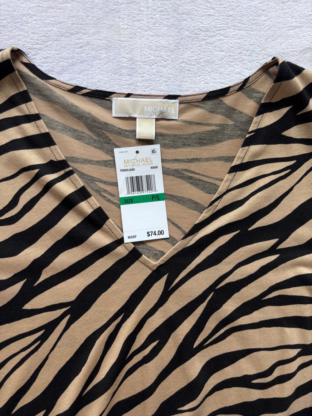 MICHAEL KORS Long Sleeve Tan & Black Zebra Print Smocked Waist Top--NWT--PL - Picture 10 of 15